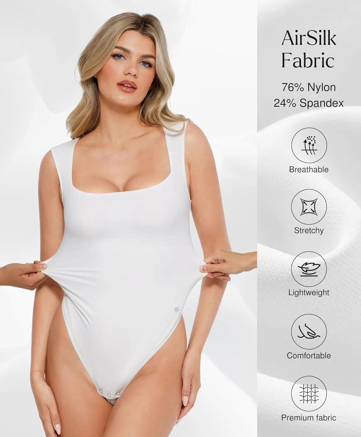 Popilush Body Suits for Womens - Going Out Cute Tops - Sleeveless Square Neck Shapewear Bodysuits Concert Outfits