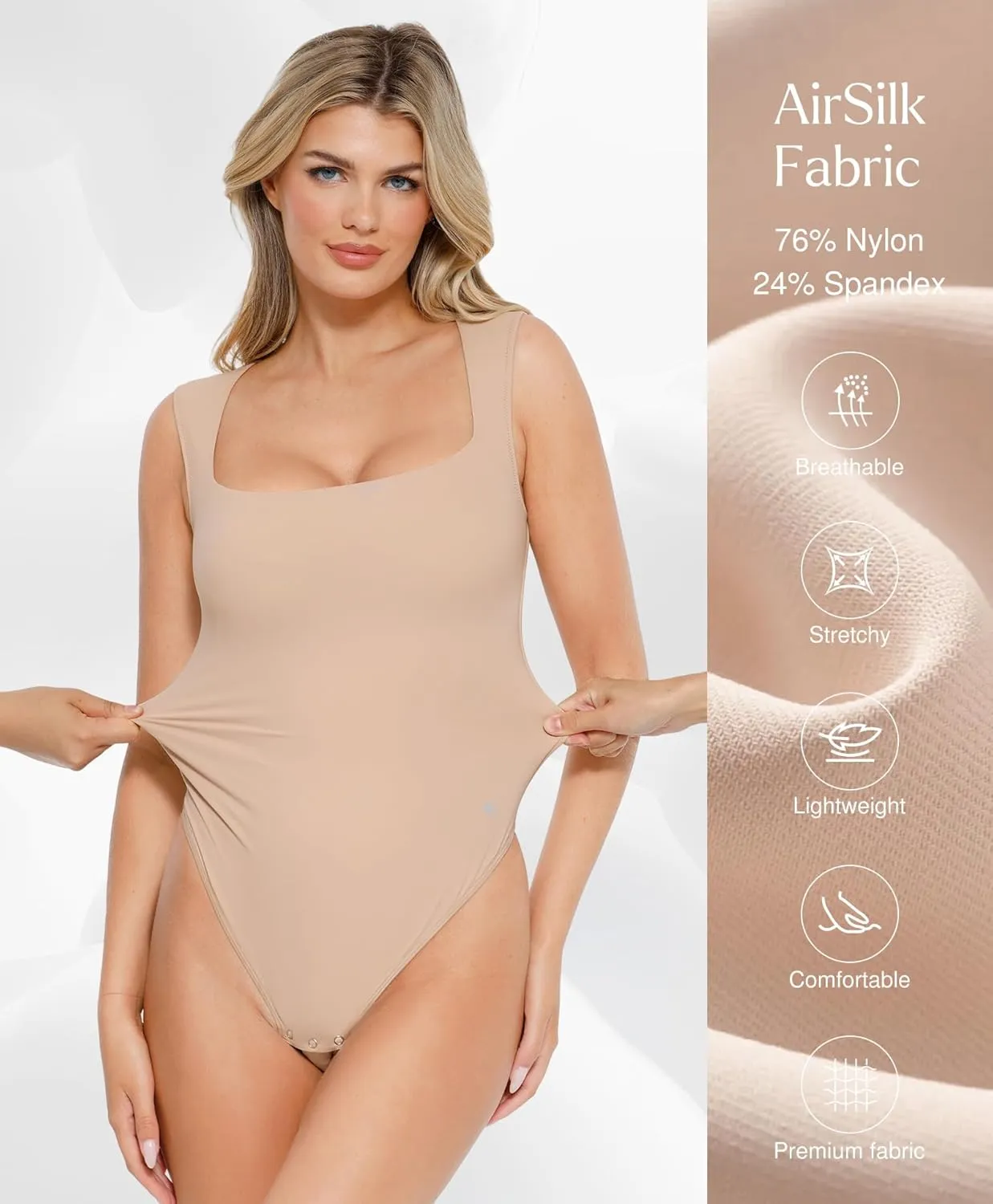Popilush Body Suits for Womens - Going Out Cute Tops - Sleeveless Square Neck Shapewear Bodysuits Concert Outfits