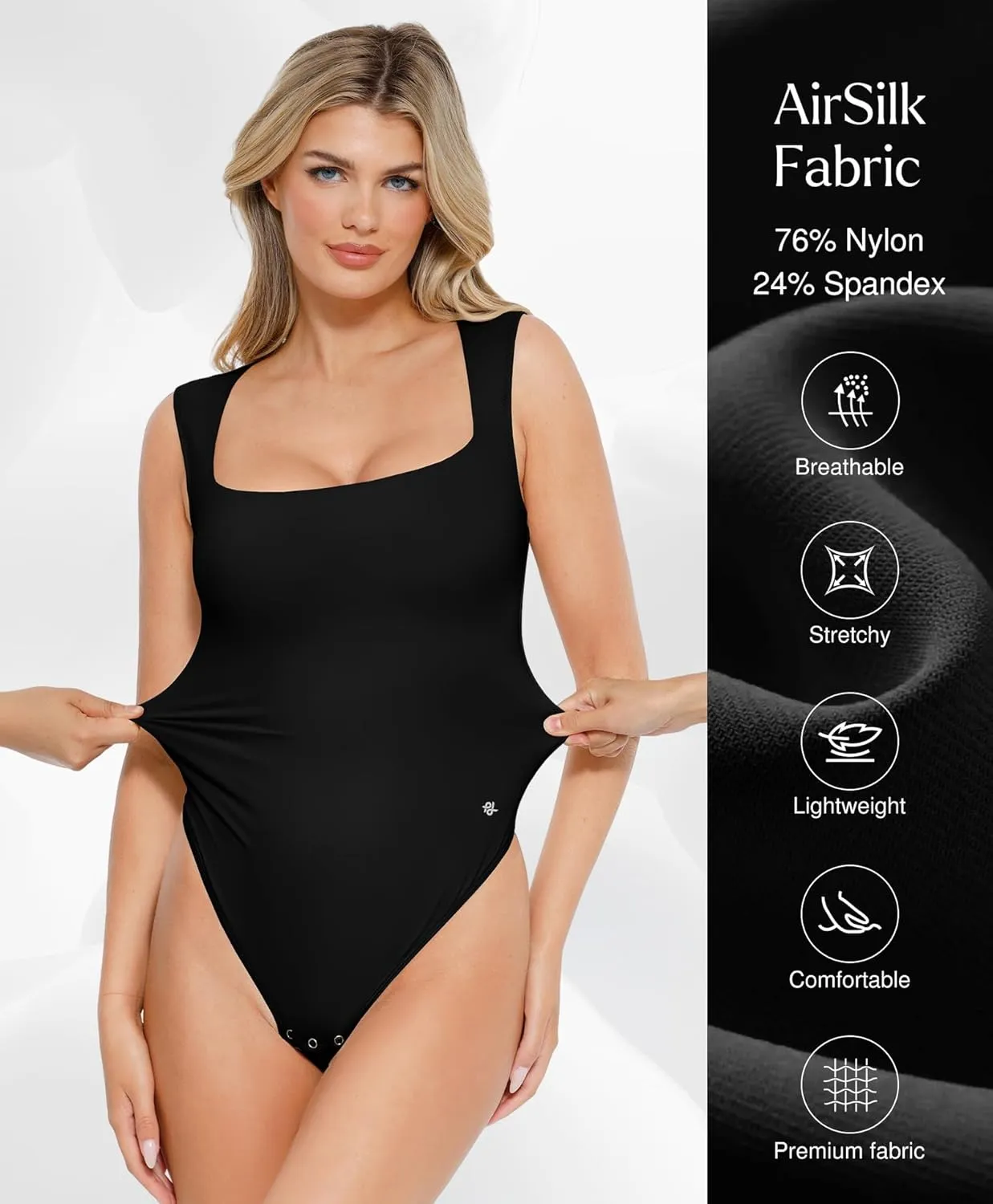 Popilush Body Suits for Womens - Going Out Cute Tops - Sleeveless Square Neck Shapewear Bodysuits Concert Outfits