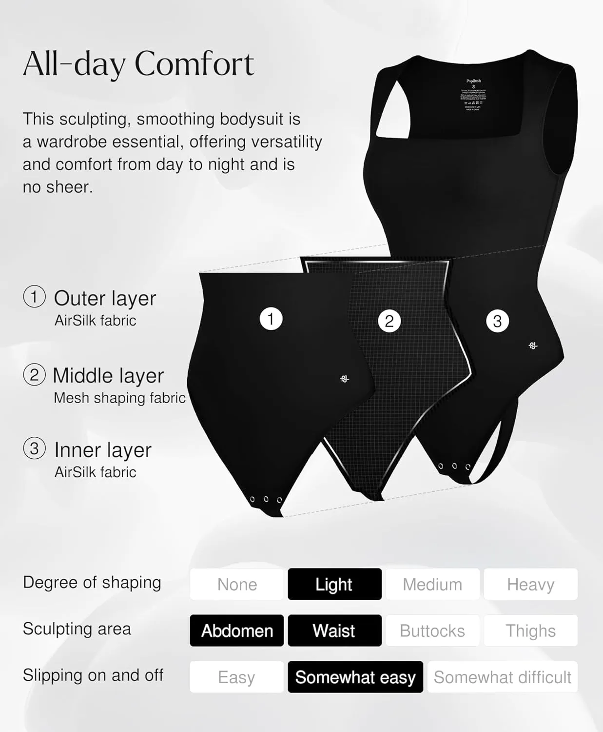 Popilush Body Suits for Womens - Going Out Cute Tops - Sleeveless Square Neck Shapewear Bodysuits Concert Outfits