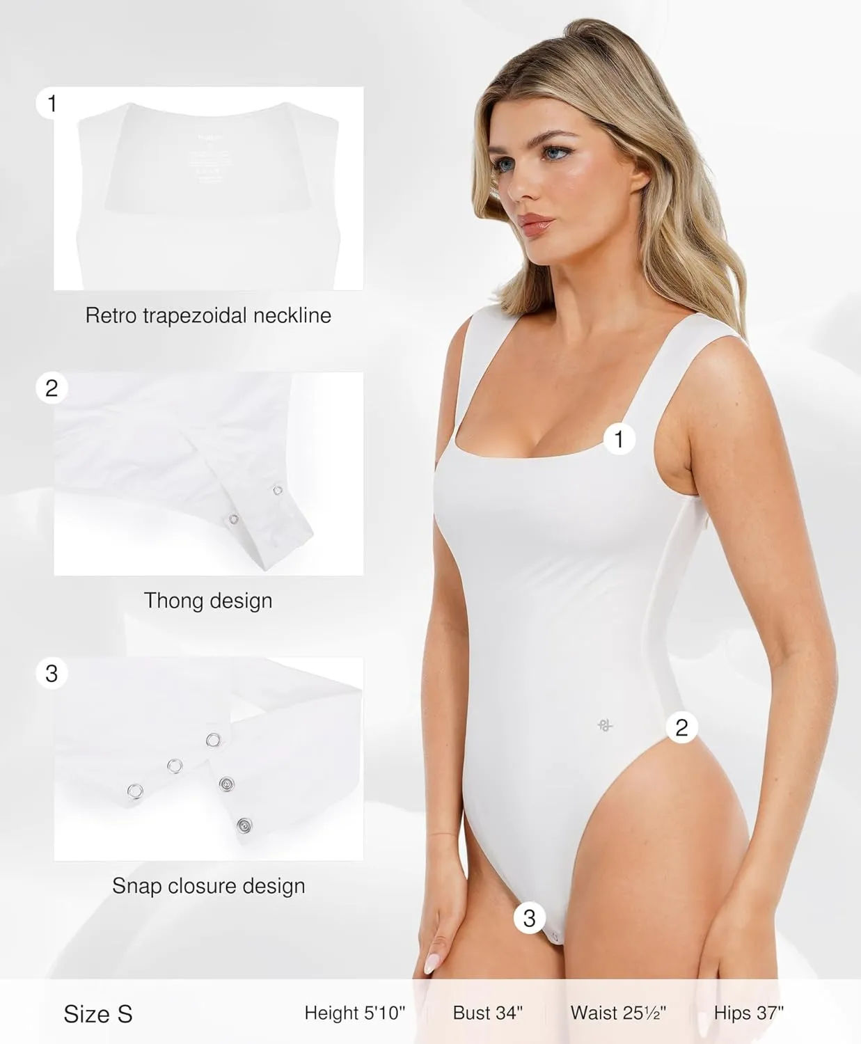 Popilush Body Suits for Womens - Going Out Cute Tops - Sleeveless Square Neck Shapewear Bodysuits Concert Outfits