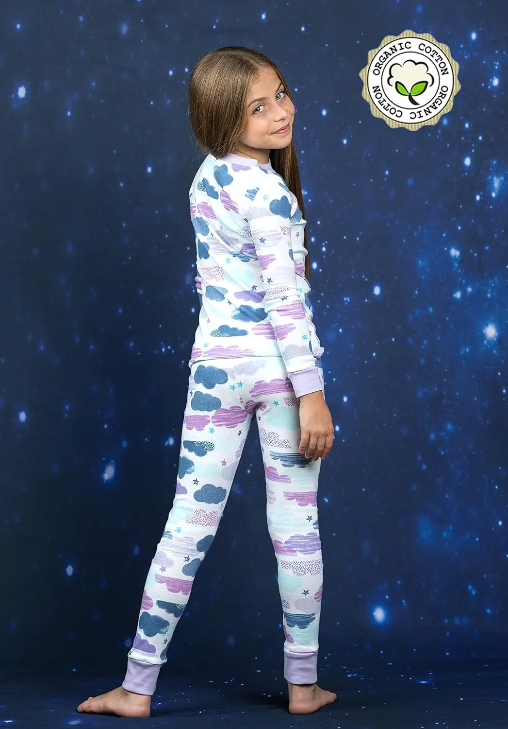 Prestigez Girls' Snug-Fit Organic Cotton 4 Piece Pajama Sleepwear Set