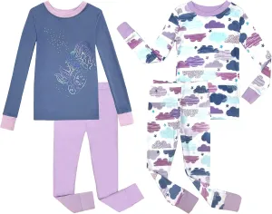 Prestigez Girls' Snug-Fit Organic Cotton 4 Piece Pajama Sleepwear Set