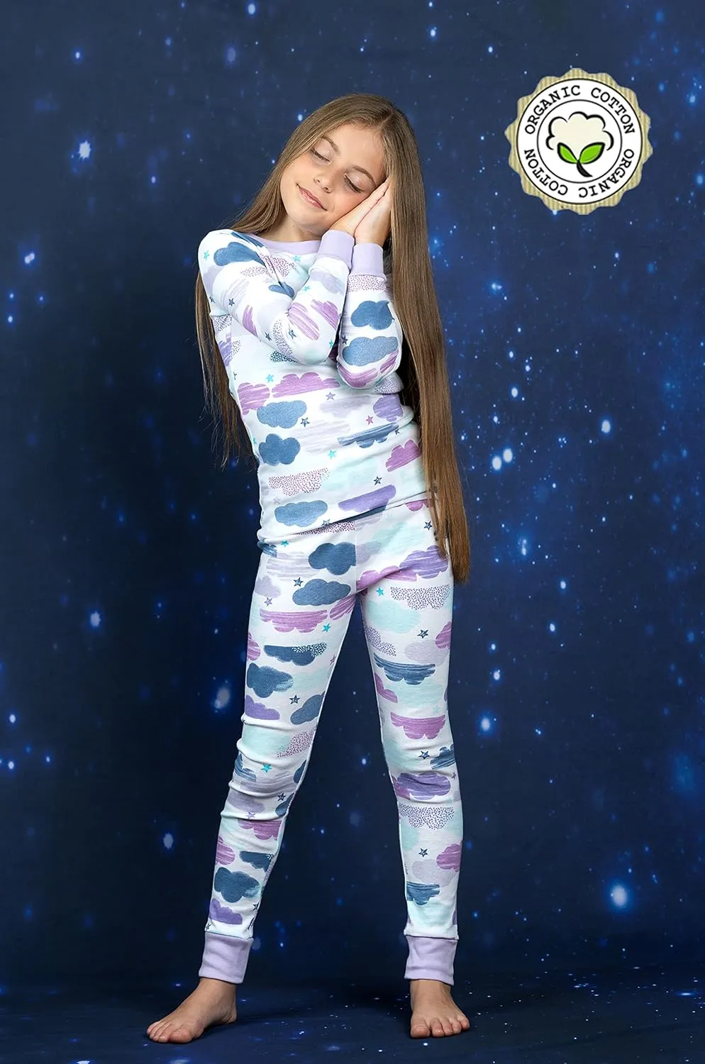 Prestigez Girls' Snug-Fit Organic Cotton 4 Piece Pajama Sleepwear Set
