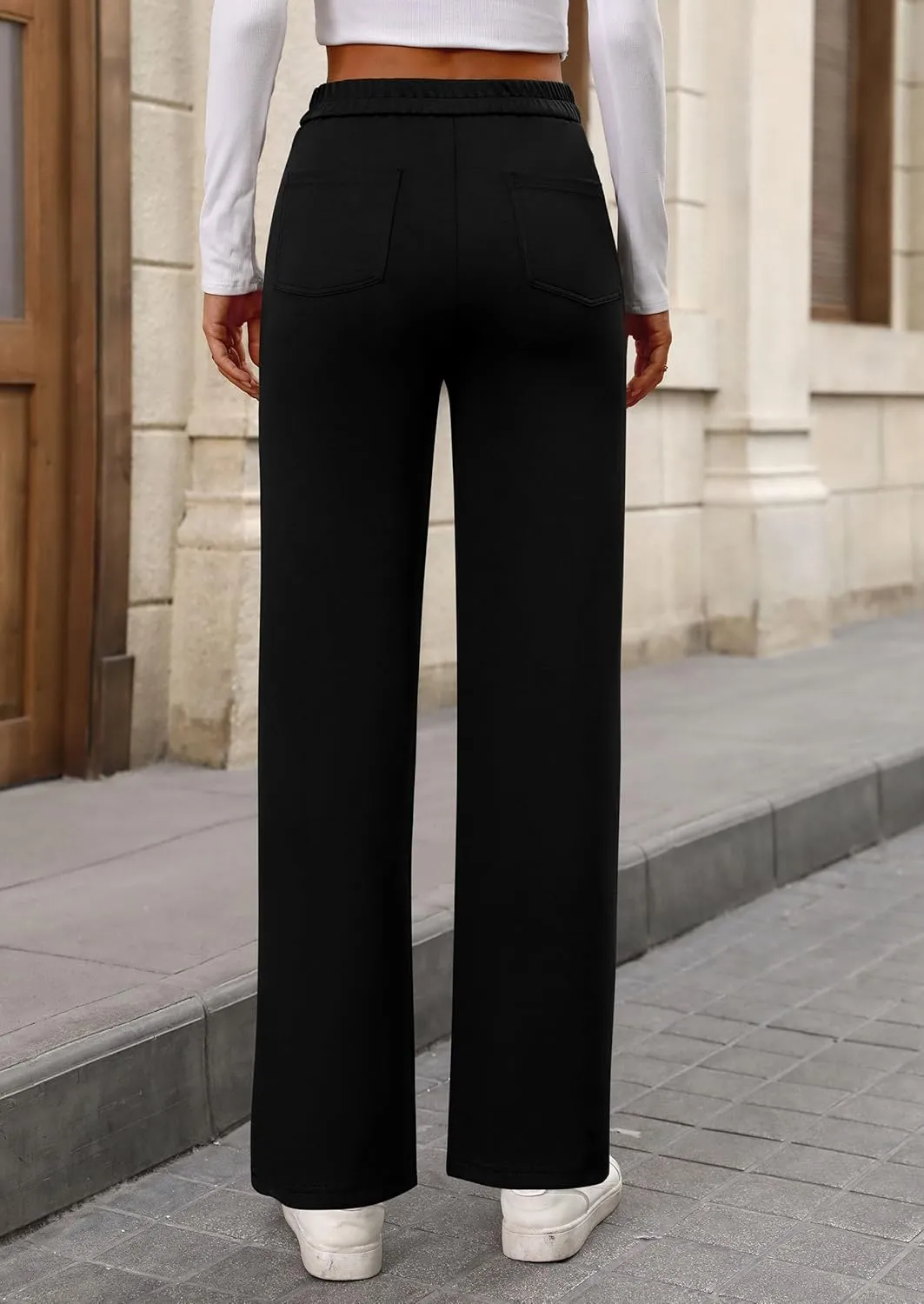 PRETTYGARDEN Women's Dressy Casual Dress Pants Straight Leg High Elastic Waisted Stretch Trouser Slacks