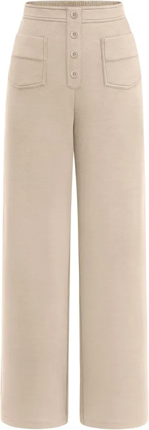 PRETTYGARDEN Women's Dressy Casual Dress Pants Straight Leg High Elastic Waisted Stretch Trouser Slacks