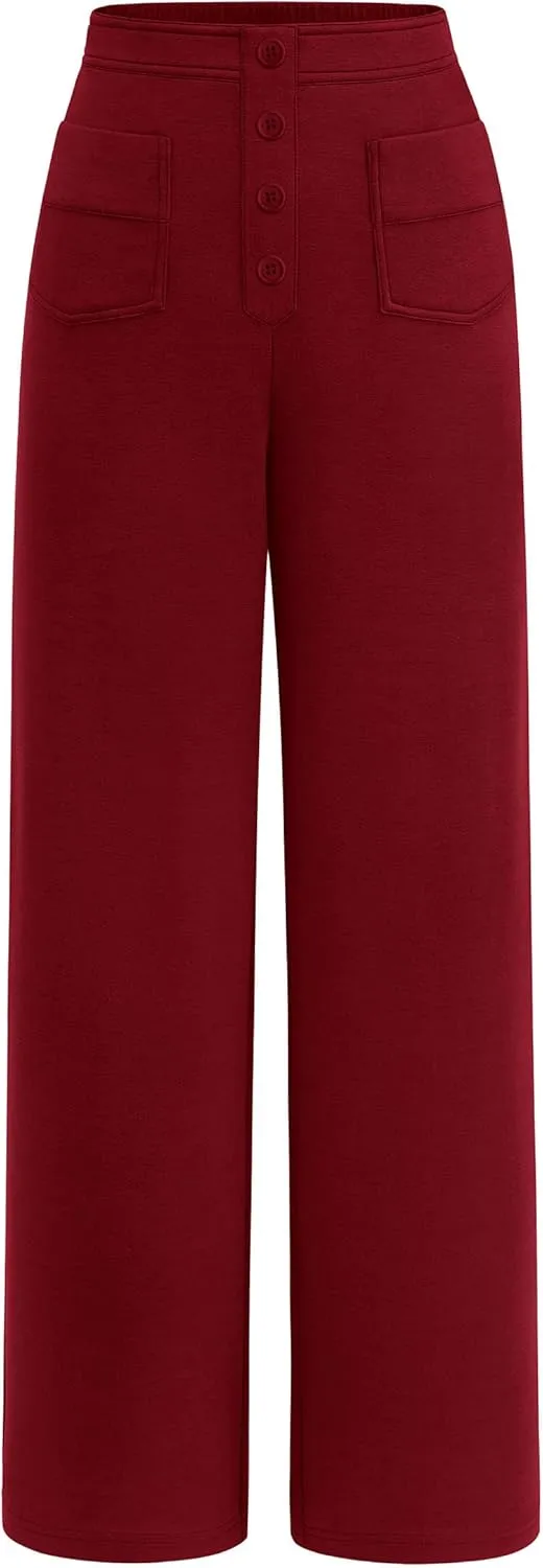 PRETTYGARDEN Women's Dressy Casual Dress Pants Straight Leg High Elastic Waisted Stretch Trouser Slacks