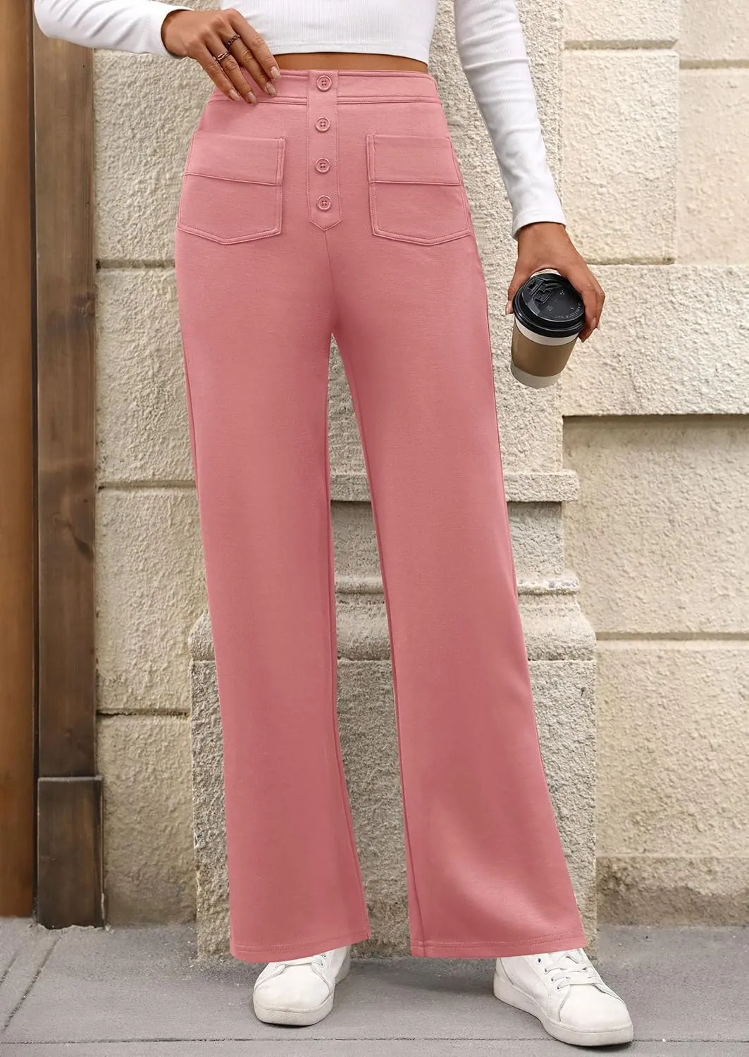 PRETTYGARDEN Women's Dressy Casual Dress Pants Straight Leg High Elastic Waisted Stretch Trouser Slacks