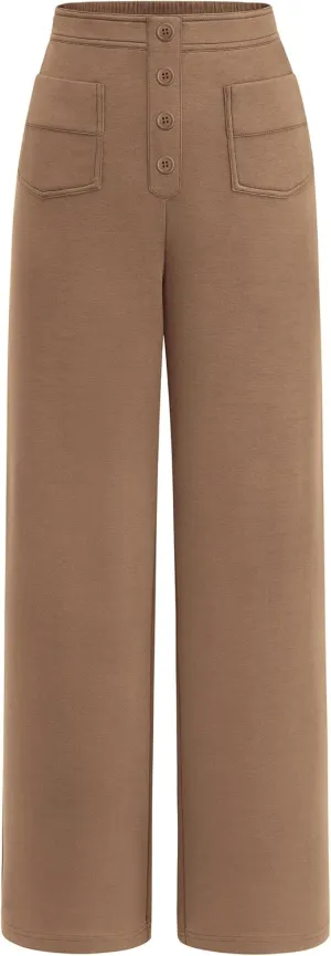 PRETTYGARDEN Women's Dressy Casual Dress Pants Straight Leg High Elastic Waisted Stretch Trouser Slacks