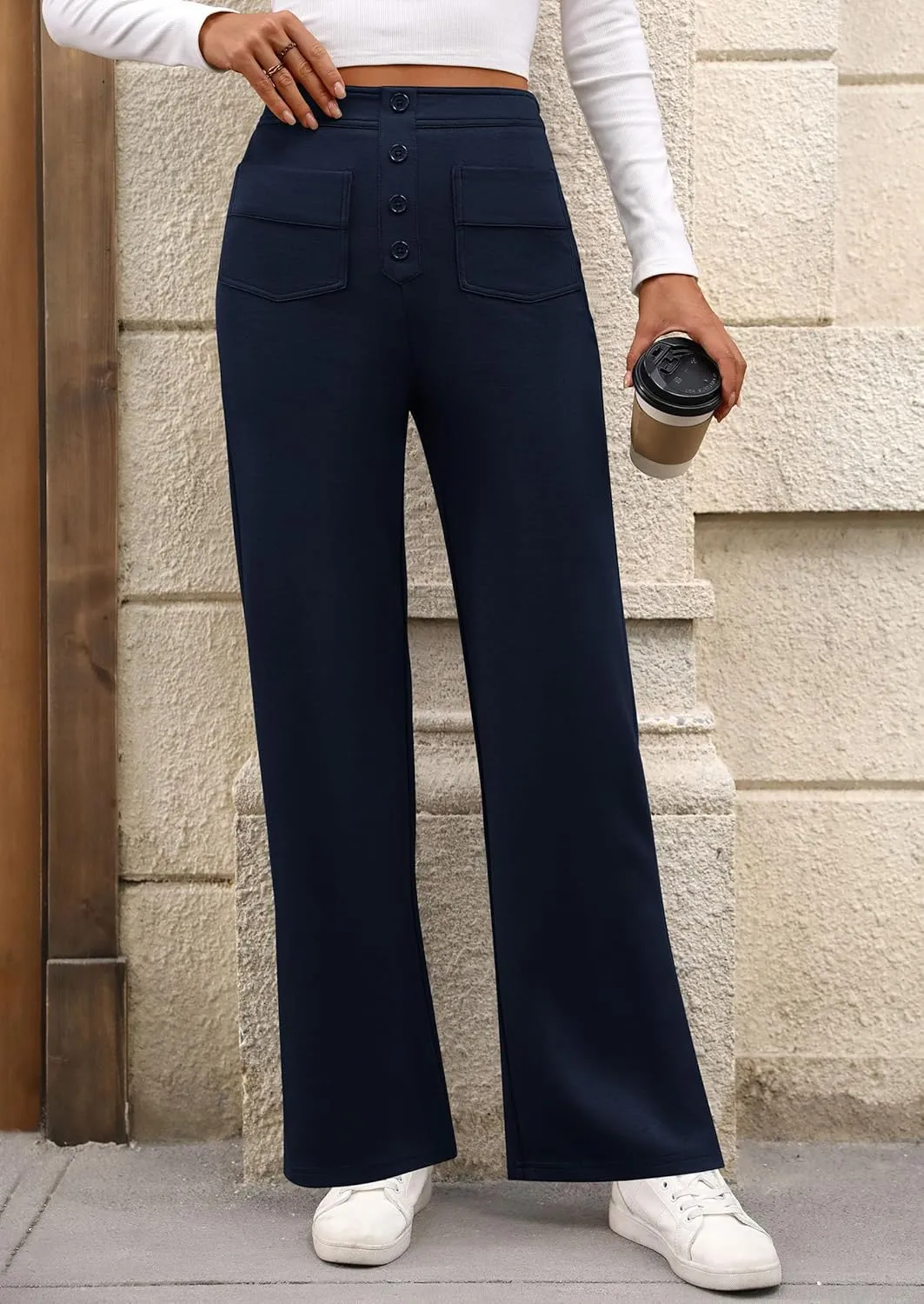 PRETTYGARDEN Women's Dressy Casual Dress Pants Straight Leg High Elastic Waisted Stretch Trouser Slacks