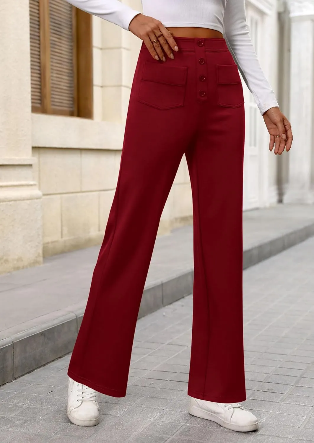 PRETTYGARDEN Women's Dressy Casual Dress Pants Straight Leg High Elastic Waisted Stretch Trouser Slacks