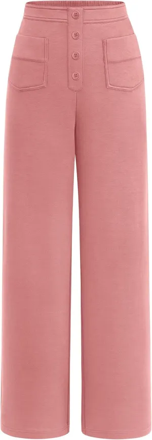 PRETTYGARDEN Women's Dressy Casual Dress Pants Straight Leg High Elastic Waisted Stretch Trouser Slacks