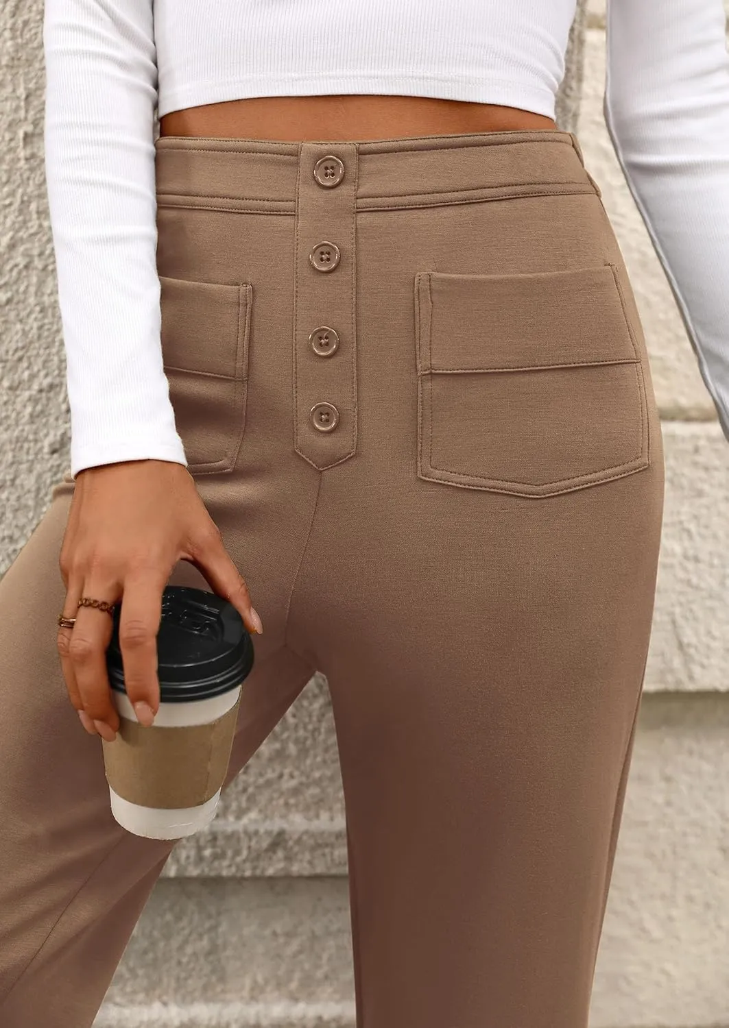 PRETTYGARDEN Women's Dressy Casual Dress Pants Straight Leg High Elastic Waisted Stretch Trouser Slacks