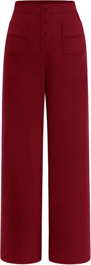 PRETTYGARDEN Women's Dressy Casual Dress Pants Straight Leg High Elastic Waisted Stretch Trouser Slacks