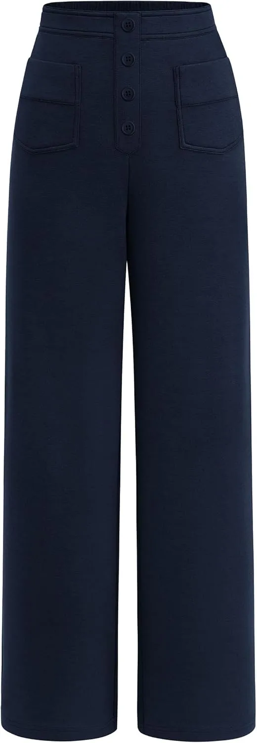 PRETTYGARDEN Women's Dressy Casual Dress Pants Straight Leg High Elastic Waisted Stretch Trouser Slacks
