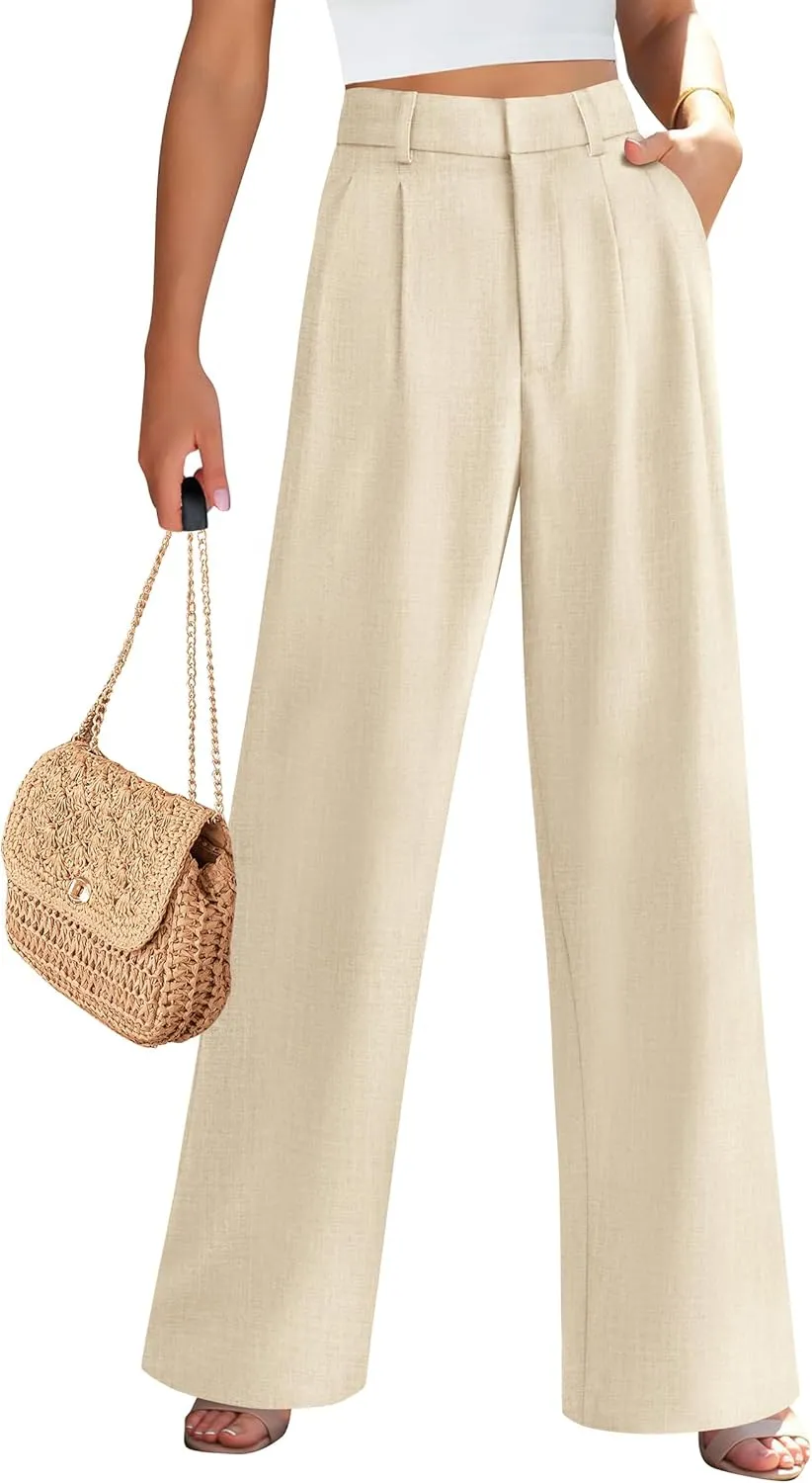 PRETTYGARDEN Women's Summer Work Pants Elastic High Waisted Straight Leg Business Casual Dressy Trousers Slacks with Pockets