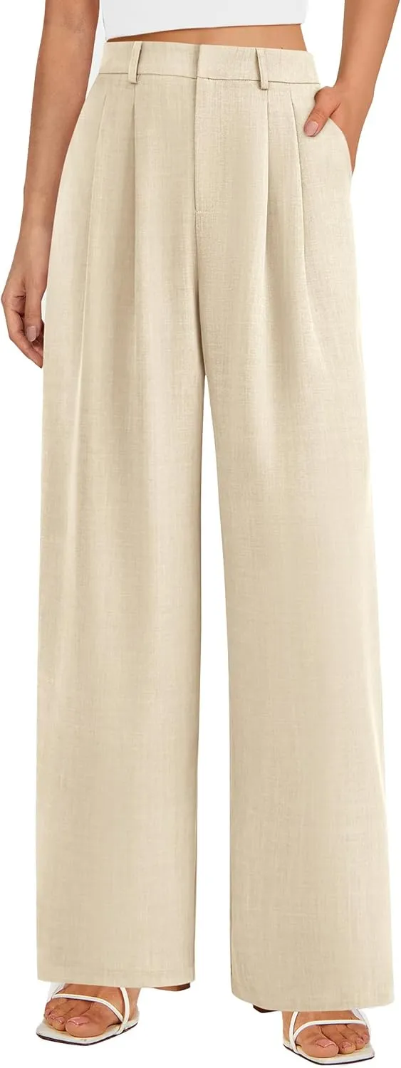 PRETTYGARDEN Women's Summer Work Pants Elastic High Waisted Straight Leg Business Casual Dressy Trousers Slacks with Pockets