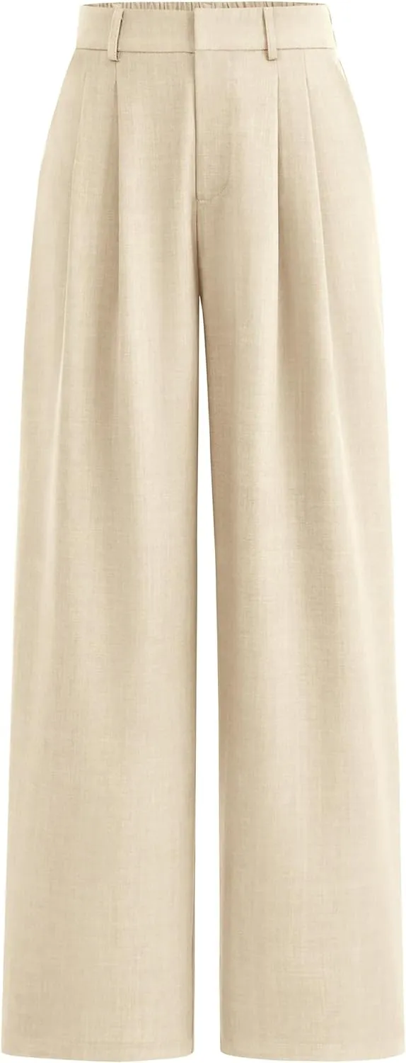 PRETTYGARDEN Women's Summer Work Pants Elastic High Waisted Straight Leg Business Casual Dressy Trousers Slacks with Pockets