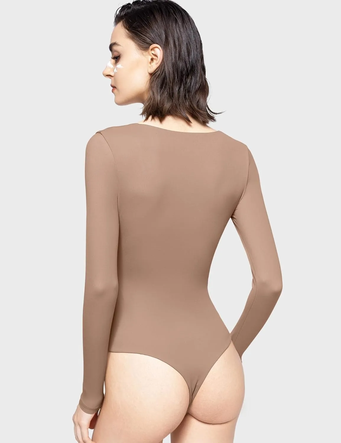 PUMIEY Women's Square Neck Long Sleeve Bodysuit Sexy Body Suit Tops Smoke Cloud Pro Collection