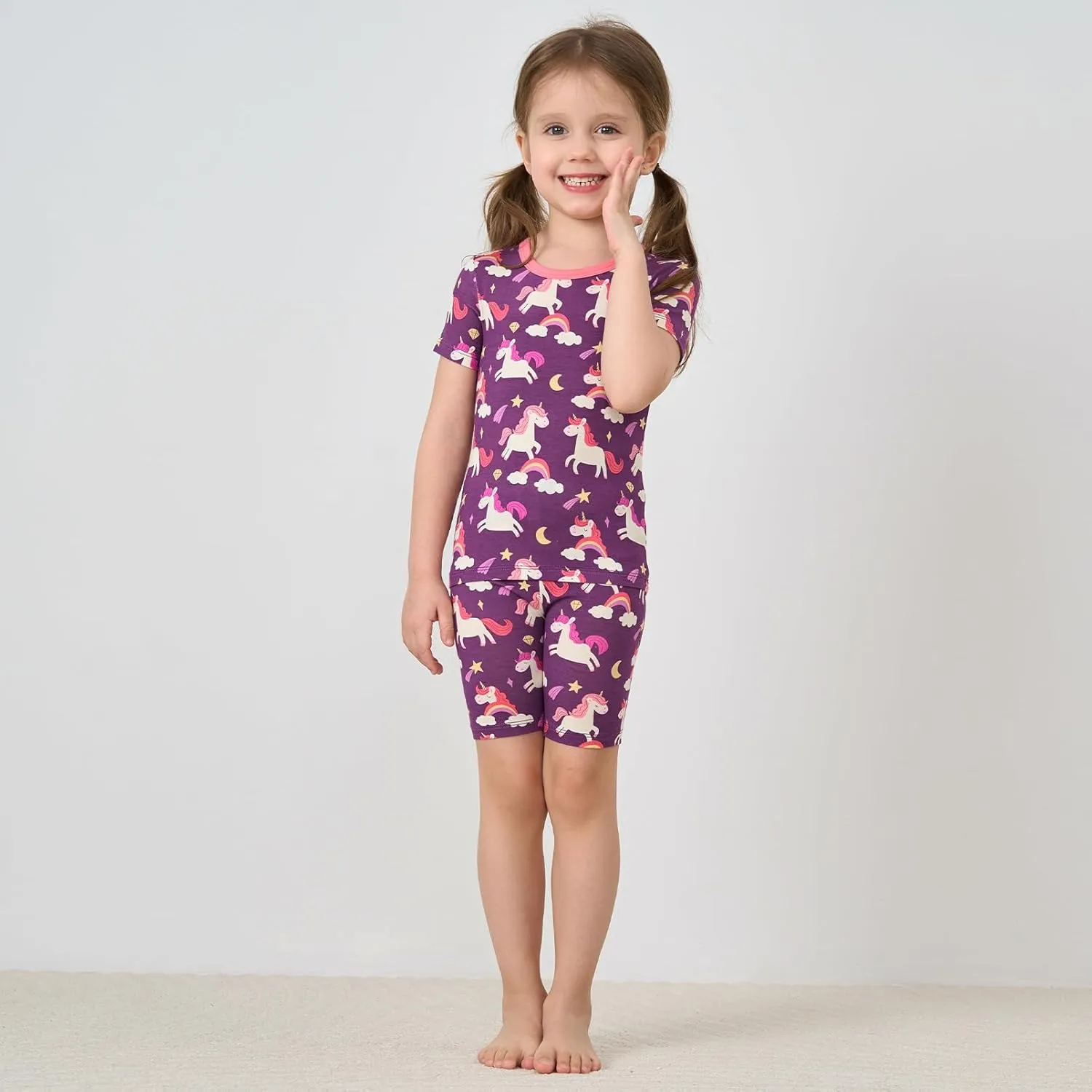 pureborn Baby Bamboo Pajamas Set Pjs - Kids Toddler Girl Snug Fit Viscose Sleepwear 2pcs 18M-7Y