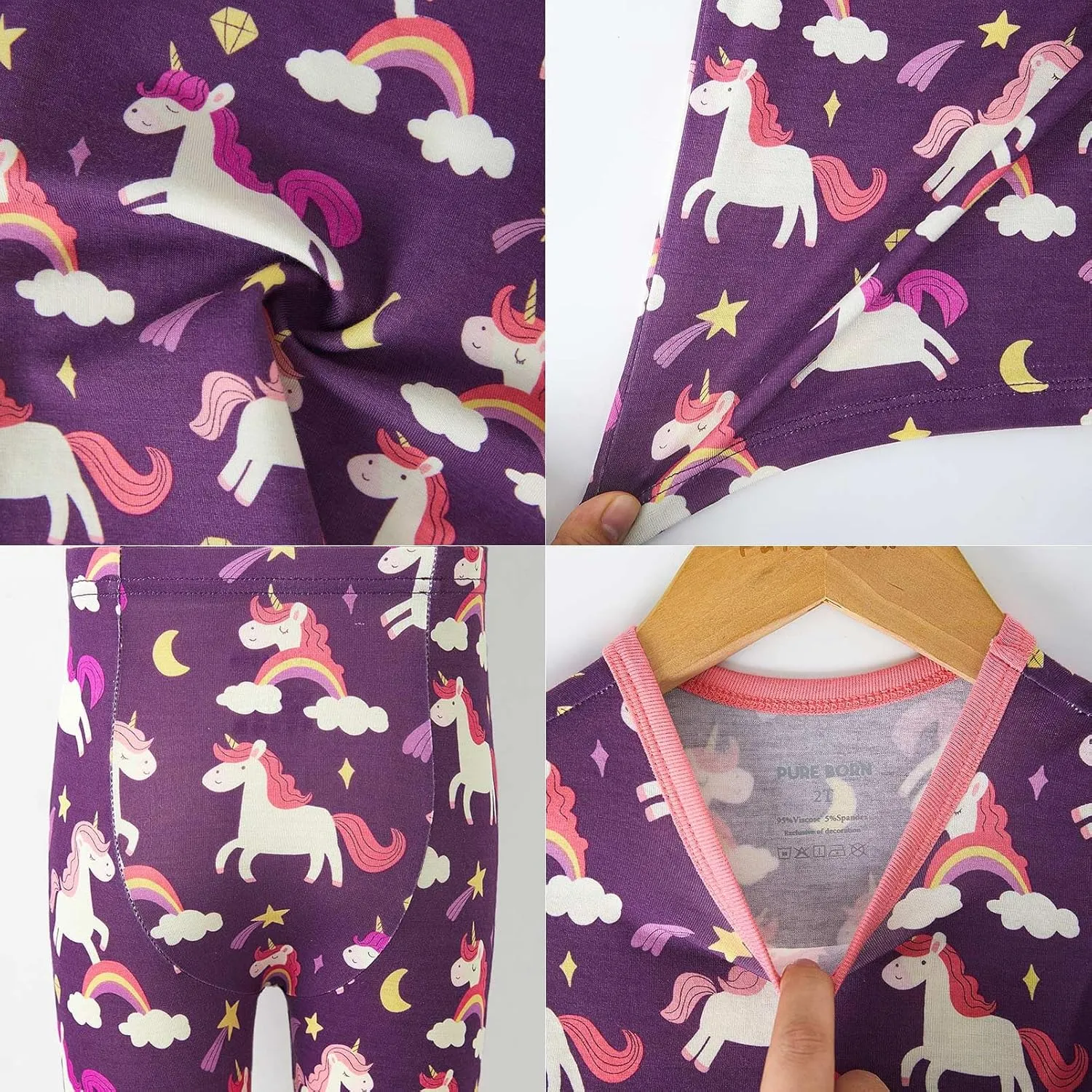 pureborn Baby Bamboo Pajamas Set Pjs - Kids Toddler Girl Snug Fit Viscose Sleepwear 2pcs 18M-7Y