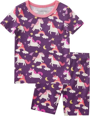 pureborn Baby Bamboo Pajamas Set Pjs - Kids Toddler Girl Snug Fit Viscose Sleepwear 2pcs 18M-7Y