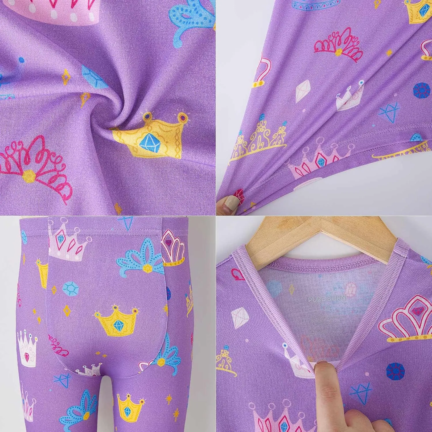 pureborn Baby Bamboo Pajamas Set Pjs - Kids Toddler Girl Snug Fit Viscose Sleepwear 2pcs 18M-7Y
