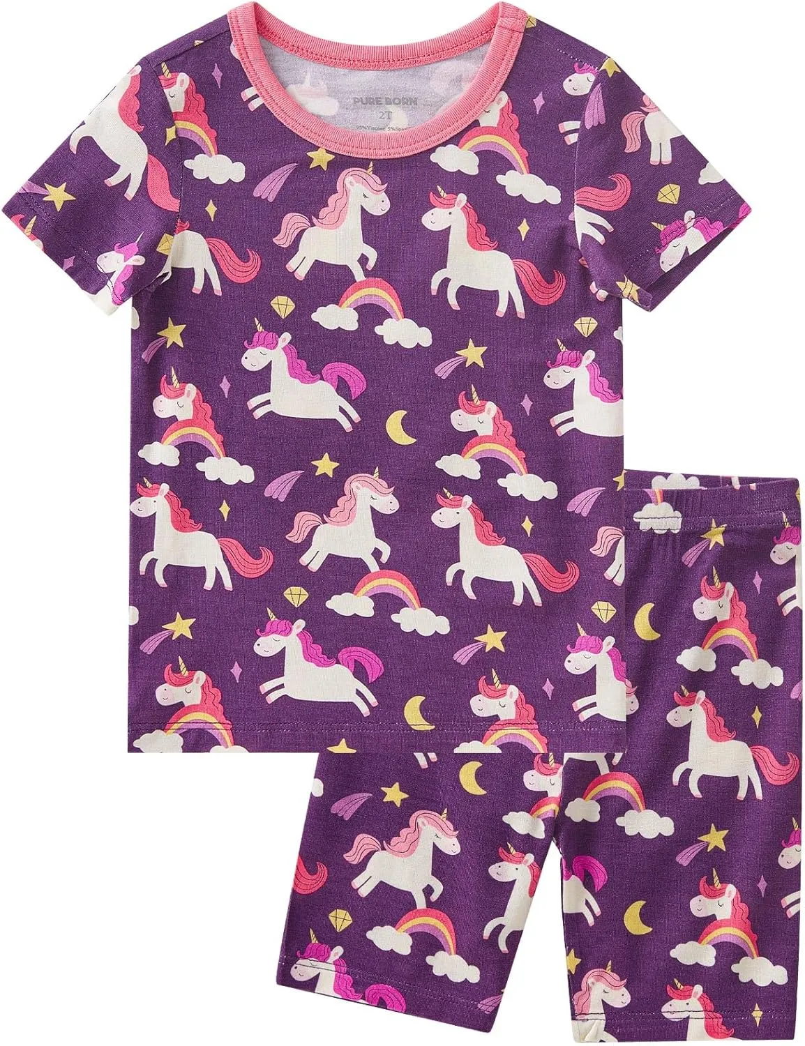 pureborn Baby Bamboo Pajamas Set Pjs - Kids Toddler Girl Snug Fit Viscose Sleepwear 2pcs 18M-7Y