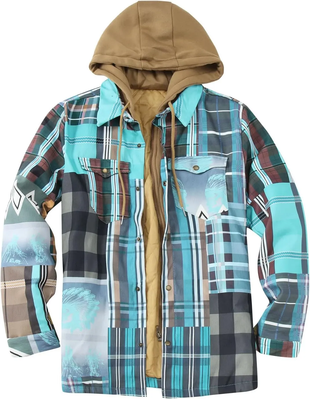 QWENTMTNTY Flannel Hooded Jackets for Men Zipper Thermal Warm Button Down Shirt Jacket Big Tall Casual Stylish Winter Jacket Coat