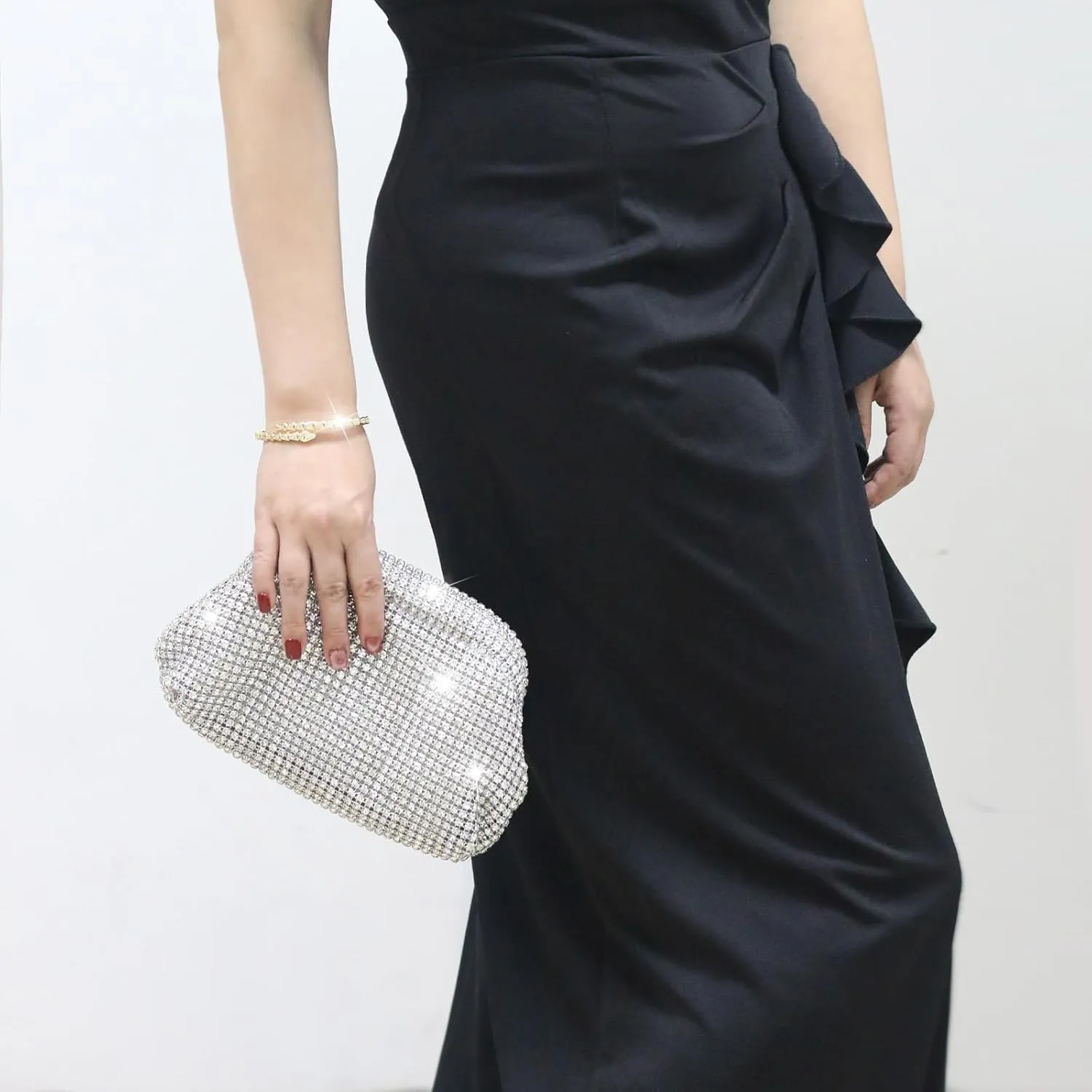 Rhinestone Clutch Purse for Women,Sparkly Diamond Evening Bag Bling Dumpling Cloud Bag for Party Wedding