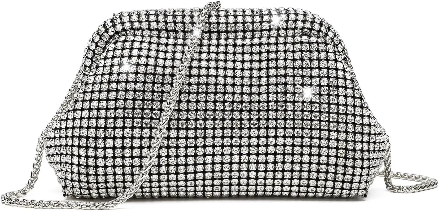 Rhinestone Clutch Purse for Women,Sparkly Diamond Evening Bag Bling Dumpling Cloud Bag for Party Wedding