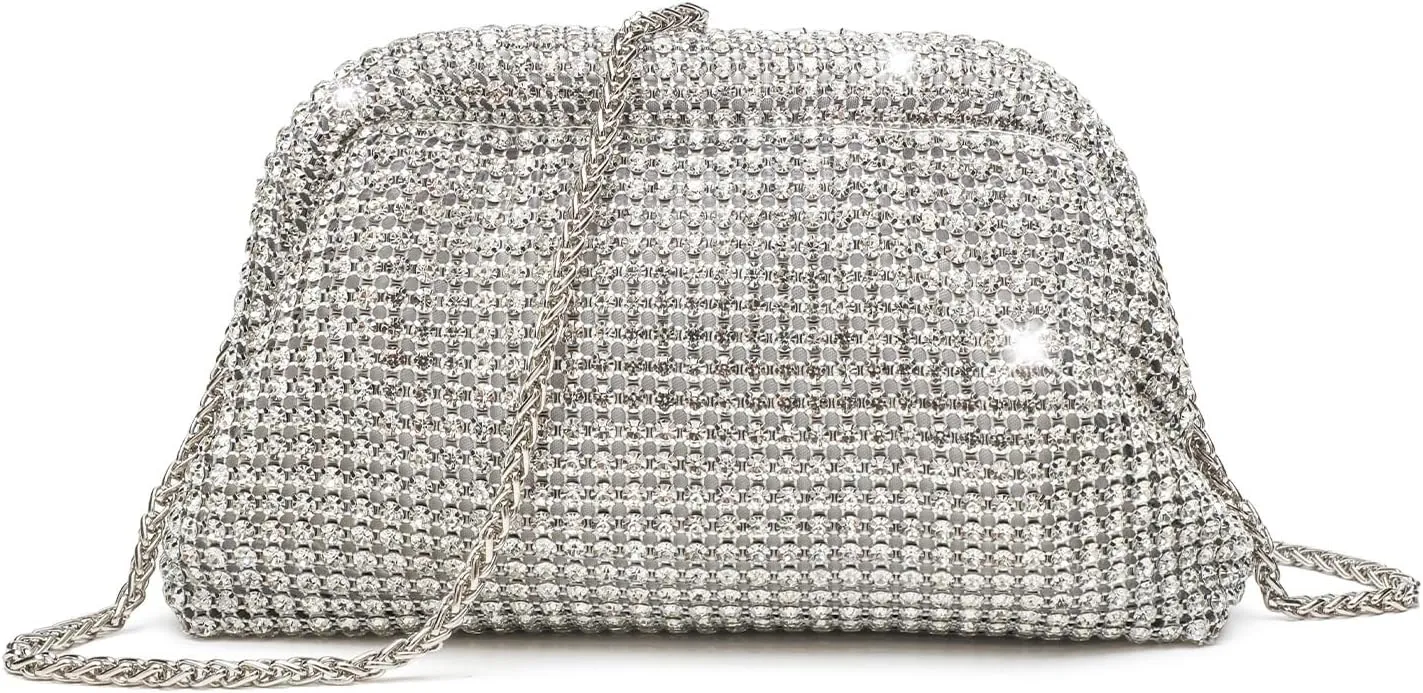 Rhinestone Clutch Purse for Women,Sparkly Diamond Evening Bag Bling Dumpling Cloud Bag for Party Wedding