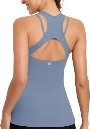 RUNNING GIRL Workout Tank Tops with Built in Bras for Women,Compression Shirt Strappy Back Athletic Yoga Tops