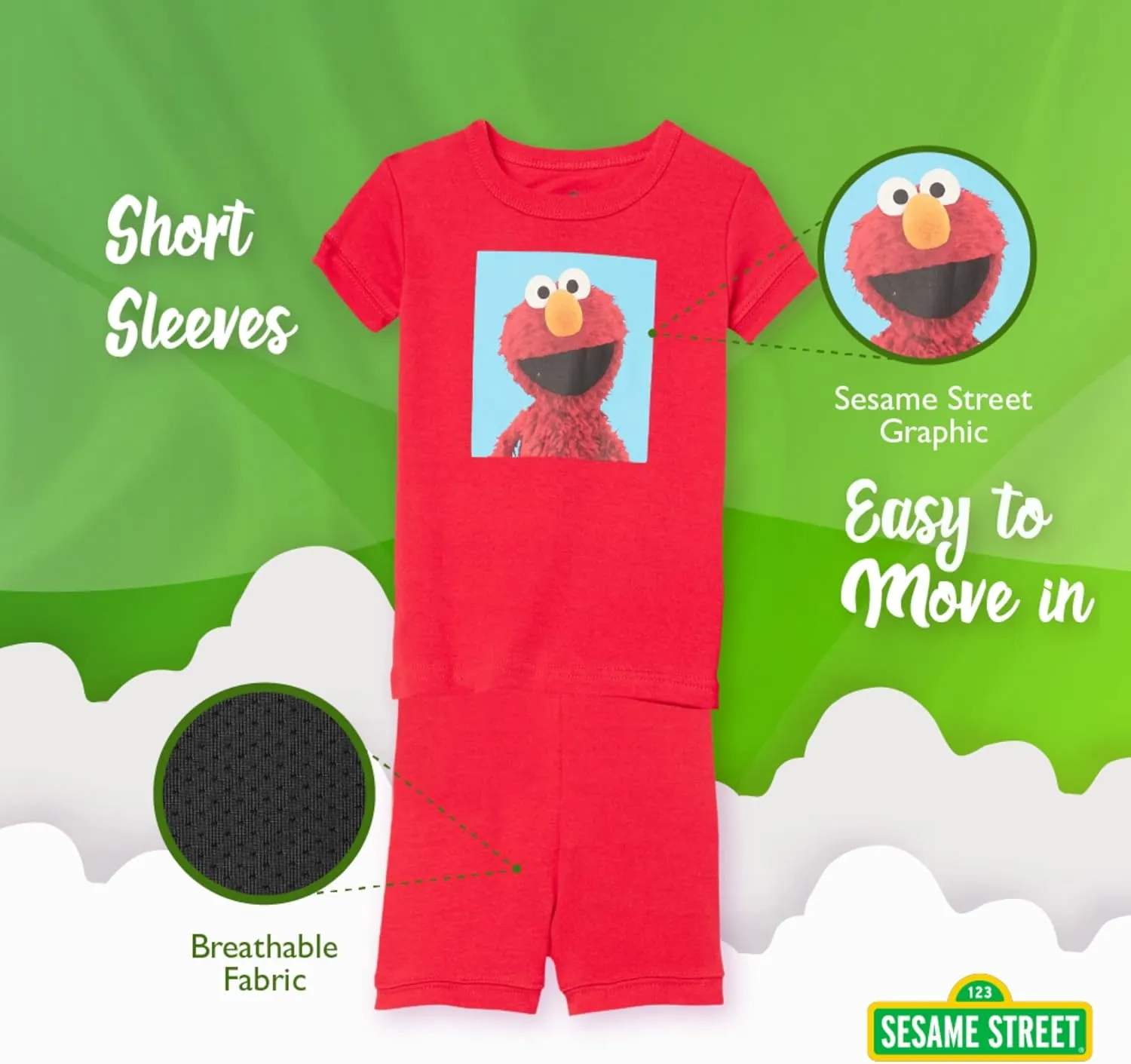 Sesame Street Boys' 2-Piece Snug-fit Organic Cotton Pajama Set, Soft & Cute for Kids