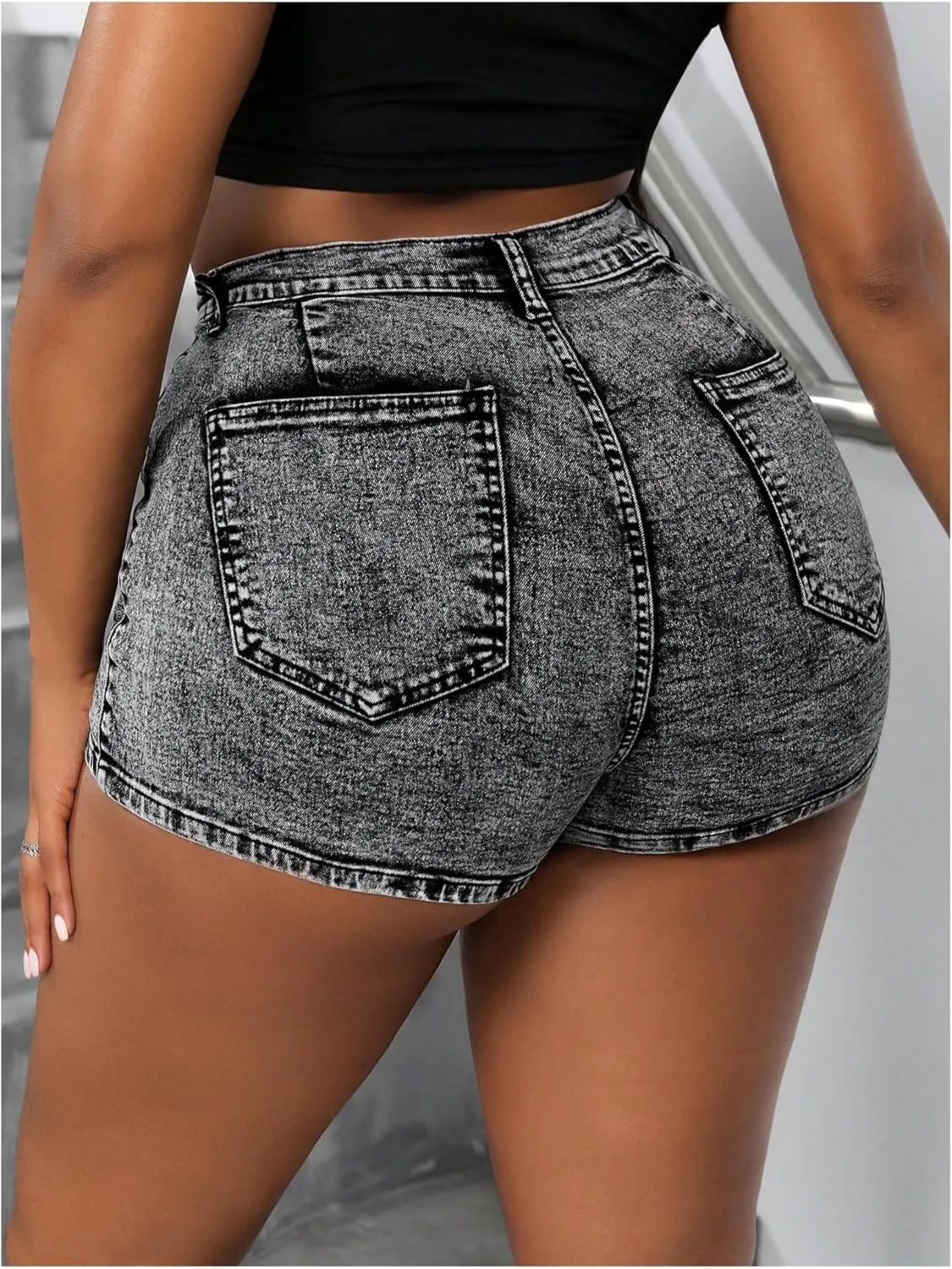 SHENHE Women's Denim Cargo Shorts High Waisted Wrap Jean Skort Skirt Shorts with Pockets
