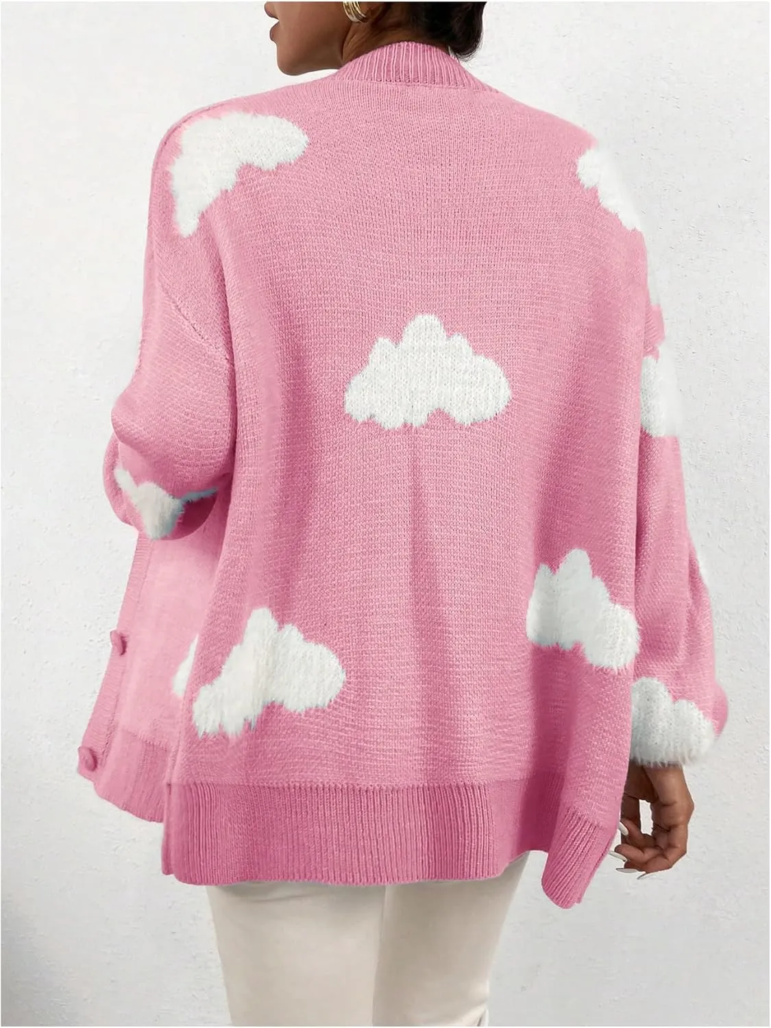 SOLY HUX Women's Button Down V Neck Long Sleeve Cloud Open Front Knit Cardigan Sweater