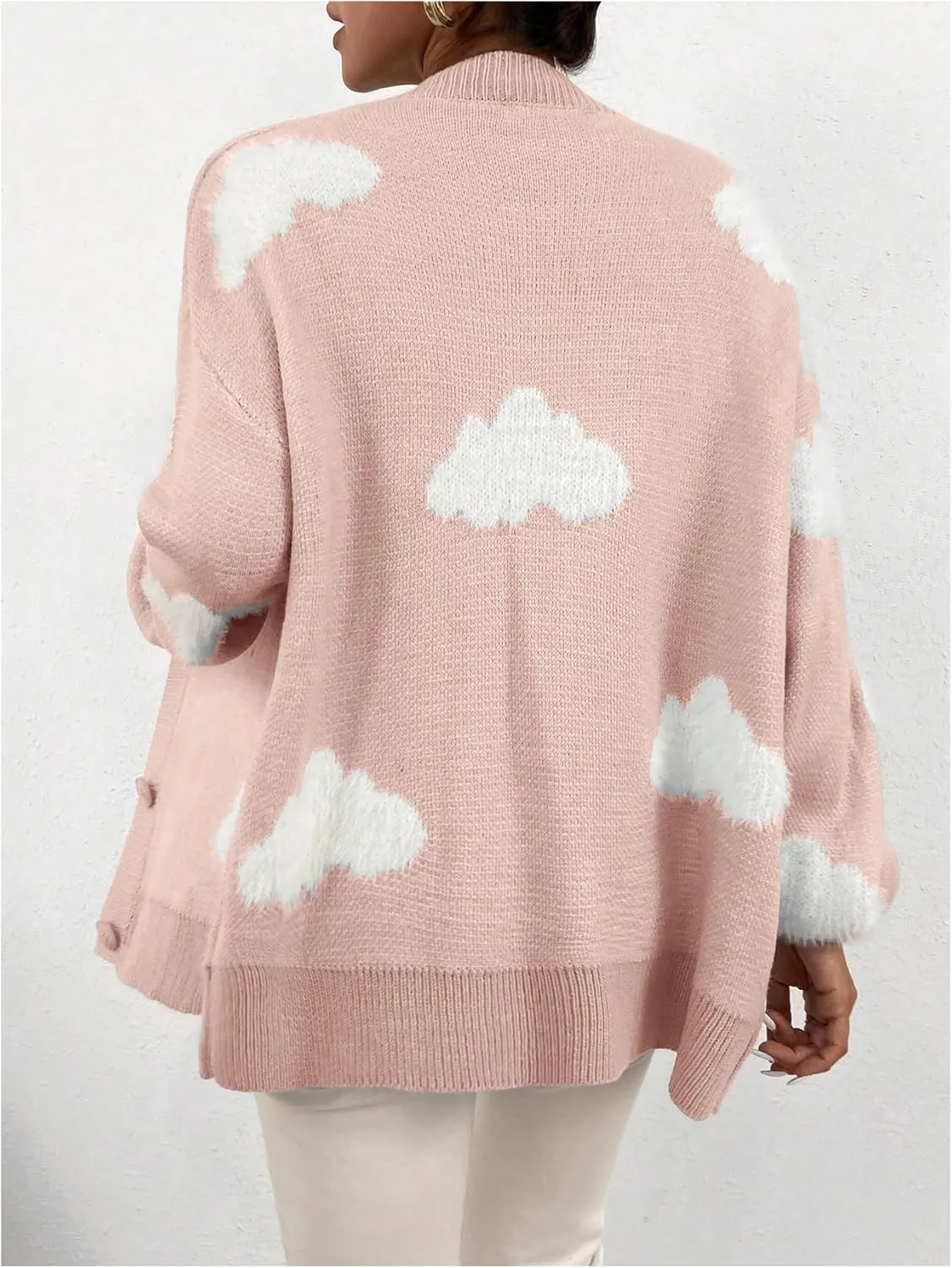 SOLY HUX Women's Button Down V Neck Long Sleeve Cloud Open Front Knit Cardigan Sweater