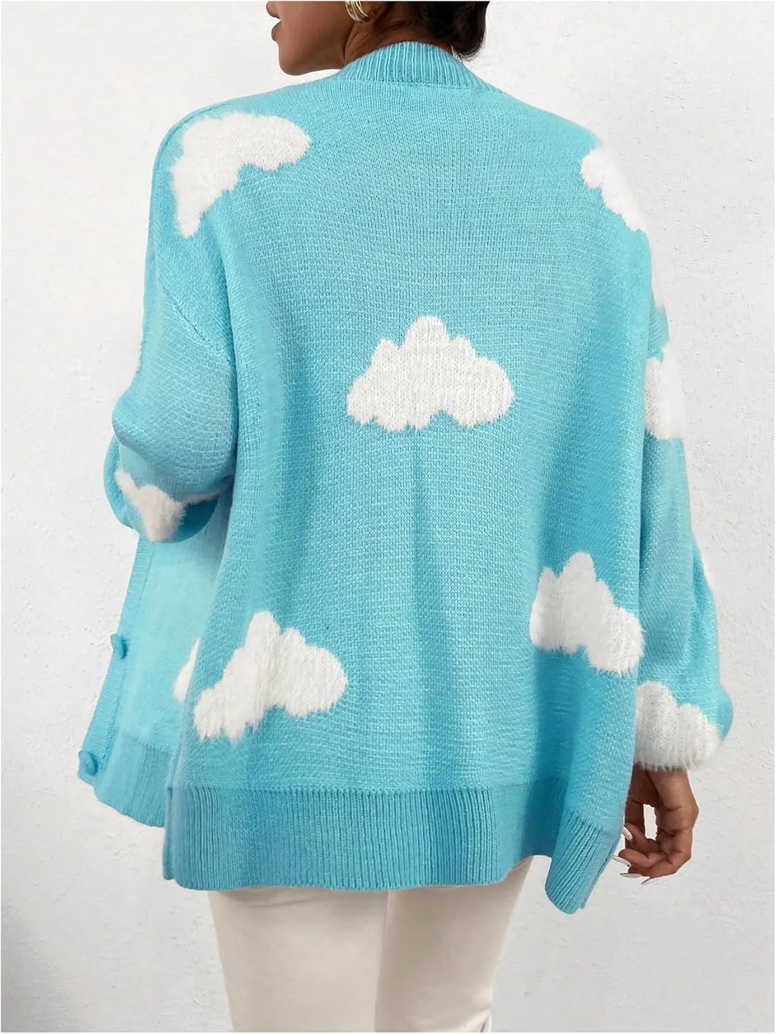 SOLY HUX Women's Button Down V Neck Long Sleeve Cloud Open Front Knit Cardigan Sweater