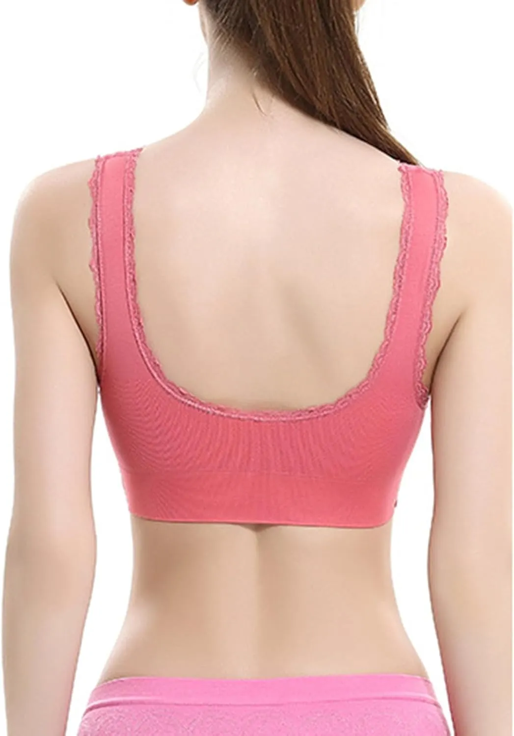 Sports Bra for Women Comfortable No Underwire Yoga Bras Comfy Seamless Bra Athletic Workout Bras with Lace Trim