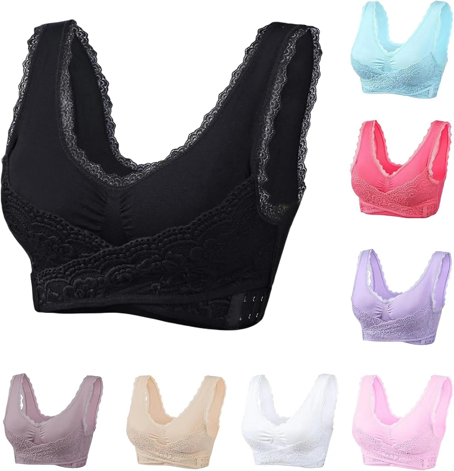 Sports Bra for Women Comfortable No Underwire Yoga Bras Comfy Seamless Bra Athletic Workout Bras with Lace Trim