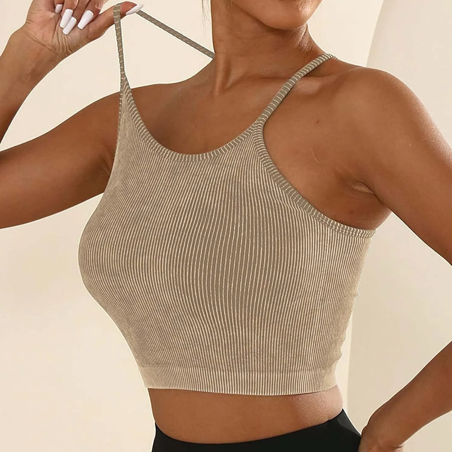 Sports Bras for Women High Support No Underwire Spaghetti Straps Yoga Bra Padded Tank Top Breathable Underwear
