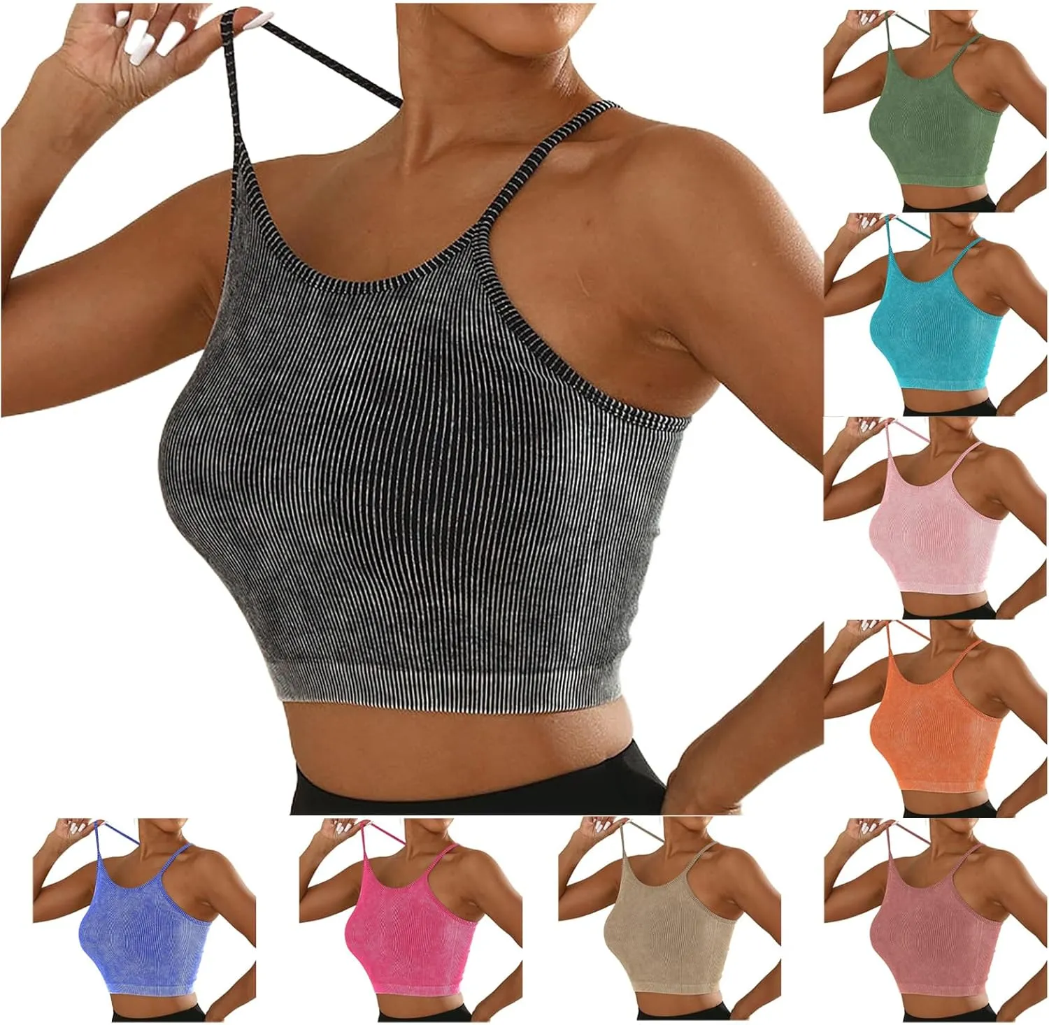 Sports Bras for Women High Support No Underwire Spaghetti Straps Yoga Bra Padded Tank Top Breathable Underwear