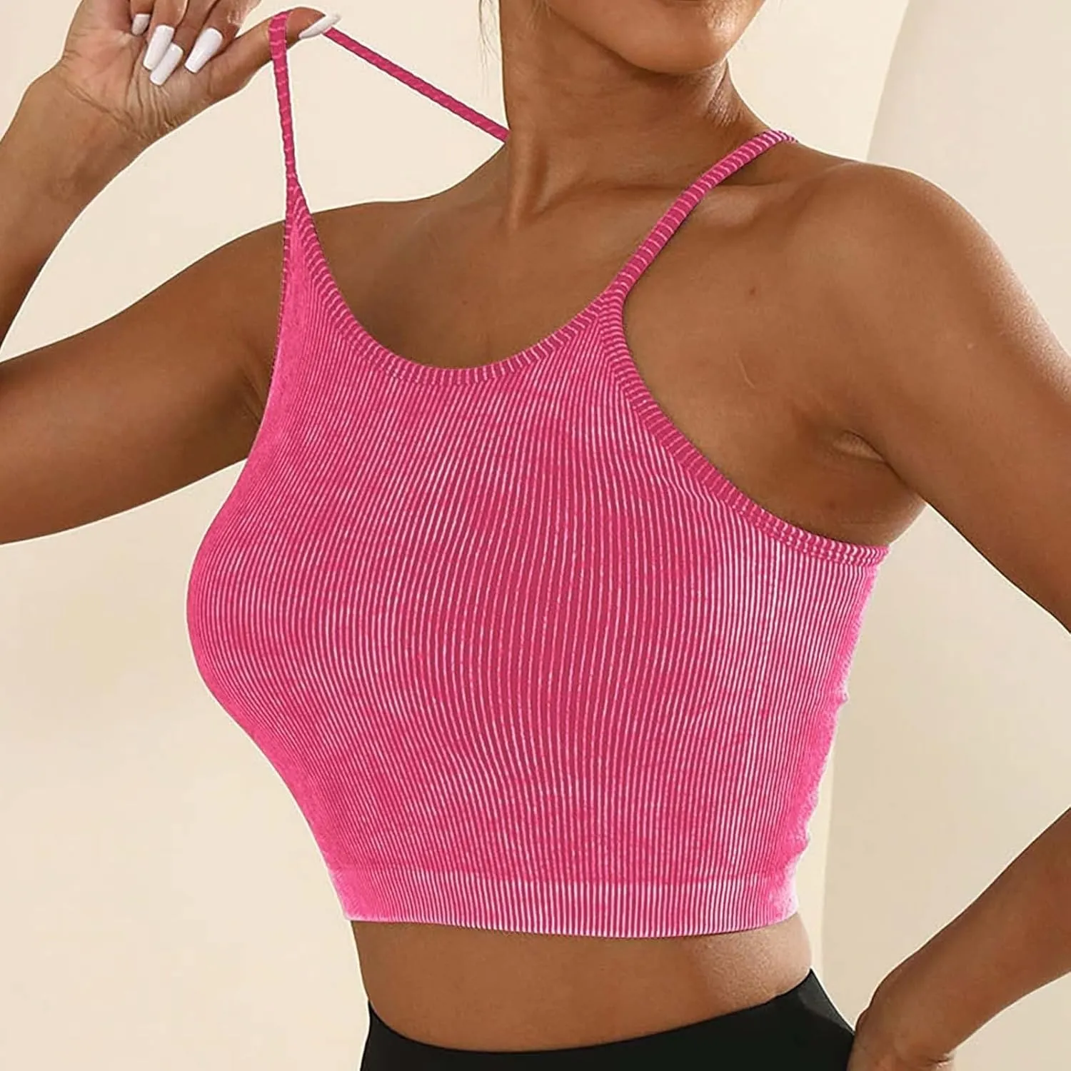 Sports Bras for Women High Support No Underwire Spaghetti Straps Yoga Bra Padded Tank Top Breathable Underwear