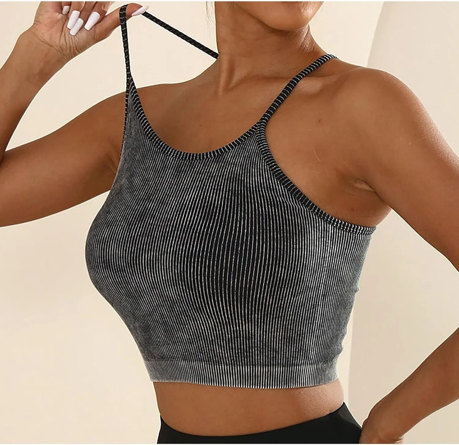 Sports Bras for Women High Support No Underwire Spaghetti Straps Yoga Bra Padded Tank Top Breathable Underwear