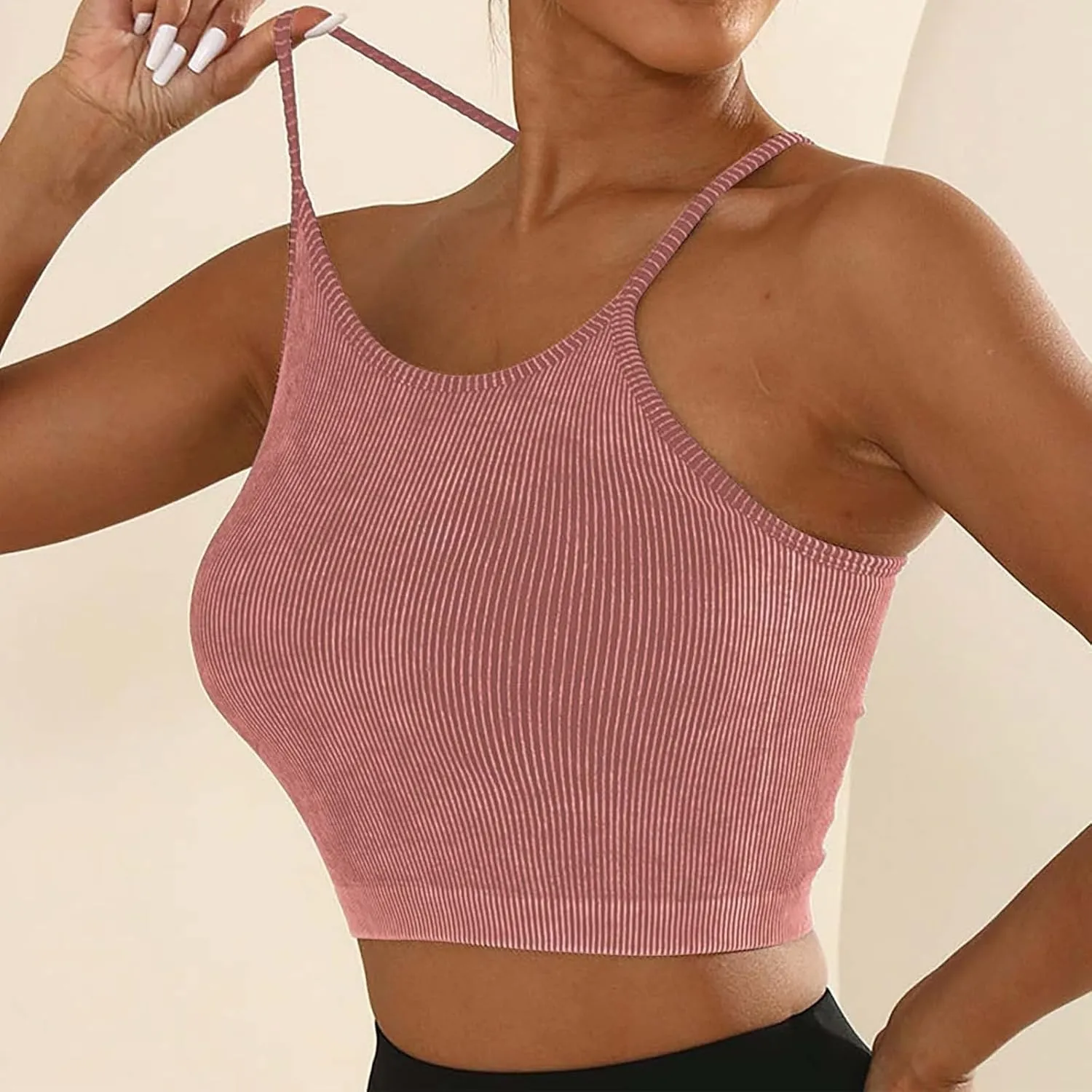 Sports Bras for Women High Support No Underwire Spaghetti Straps Yoga Bra Padded Tank Top Breathable Underwear