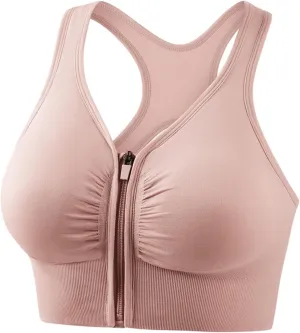 Sports Bras for Women Zip Front Quick Dry Comfy Workout Yoga Bras Push Up Supportive Racerback Gym Running Bras
