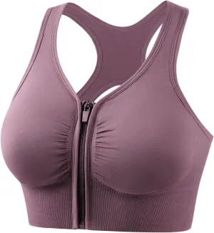 Sports Bras for Women Zip Front Quick Dry Comfy Workout Yoga Bras Push Up Supportive Racerback Gym Running Bras