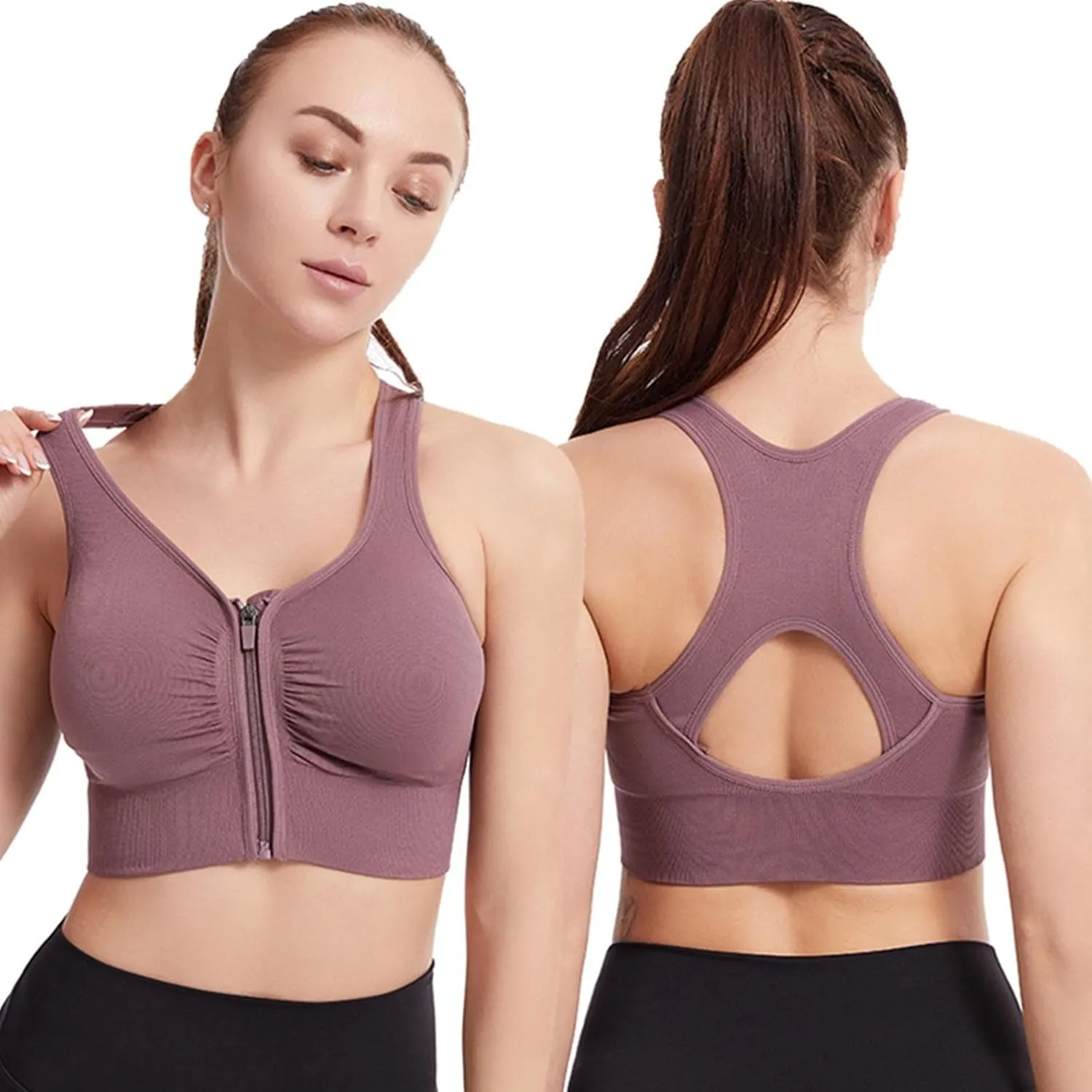Sports Bras for Women Zip Front Quick Dry Comfy Workout Yoga Bras Push Up Supportive Racerback Gym Running Bras
