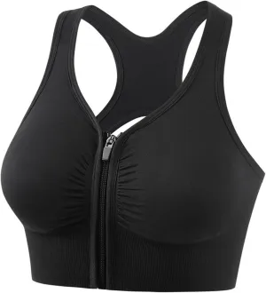 Sports Bras for Women Zip Front Quick Dry Comfy Workout Yoga Bras Push Up Supportive Racerback Gym Running Bras