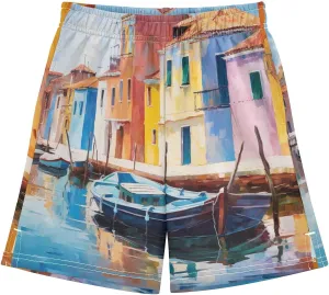 SPRIPORT Colorful City Boy's Lightweight Casual Shorts Summer Athletic Shorts with Pockets for Camping Outdoor Hiking
